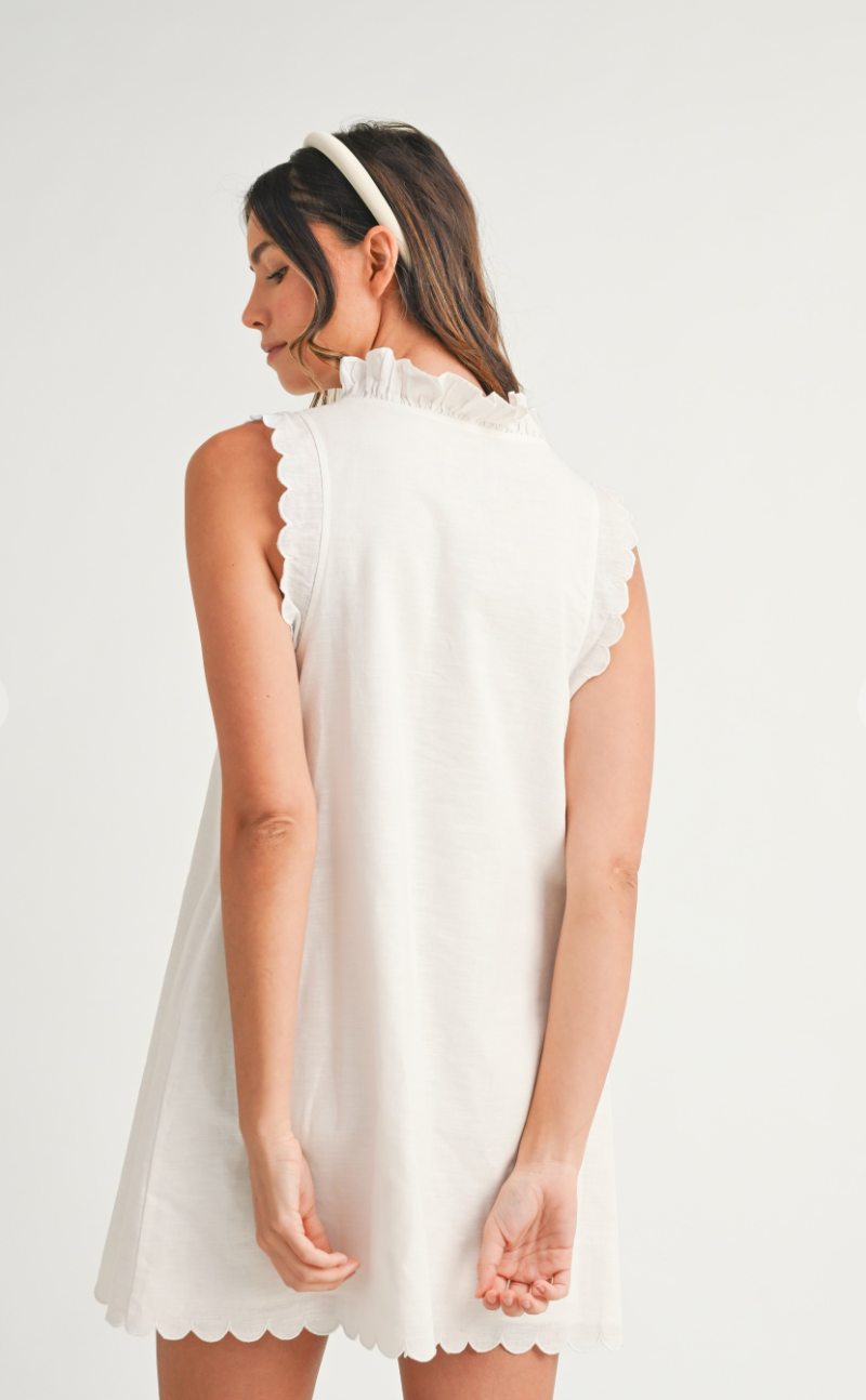 Kylie Ruffled Linen Dress White
