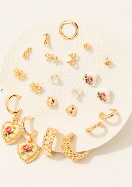 Floral Heart Stud Set Pink