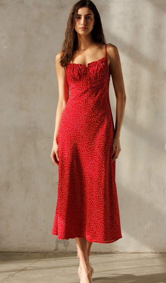 Red Polka Dot Midi Dress