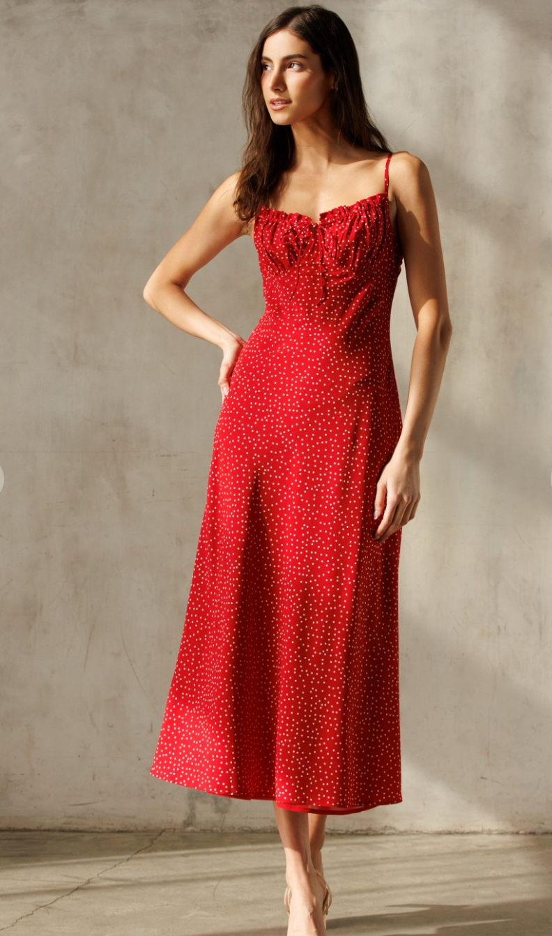 Red Polka Dot Midi Dress