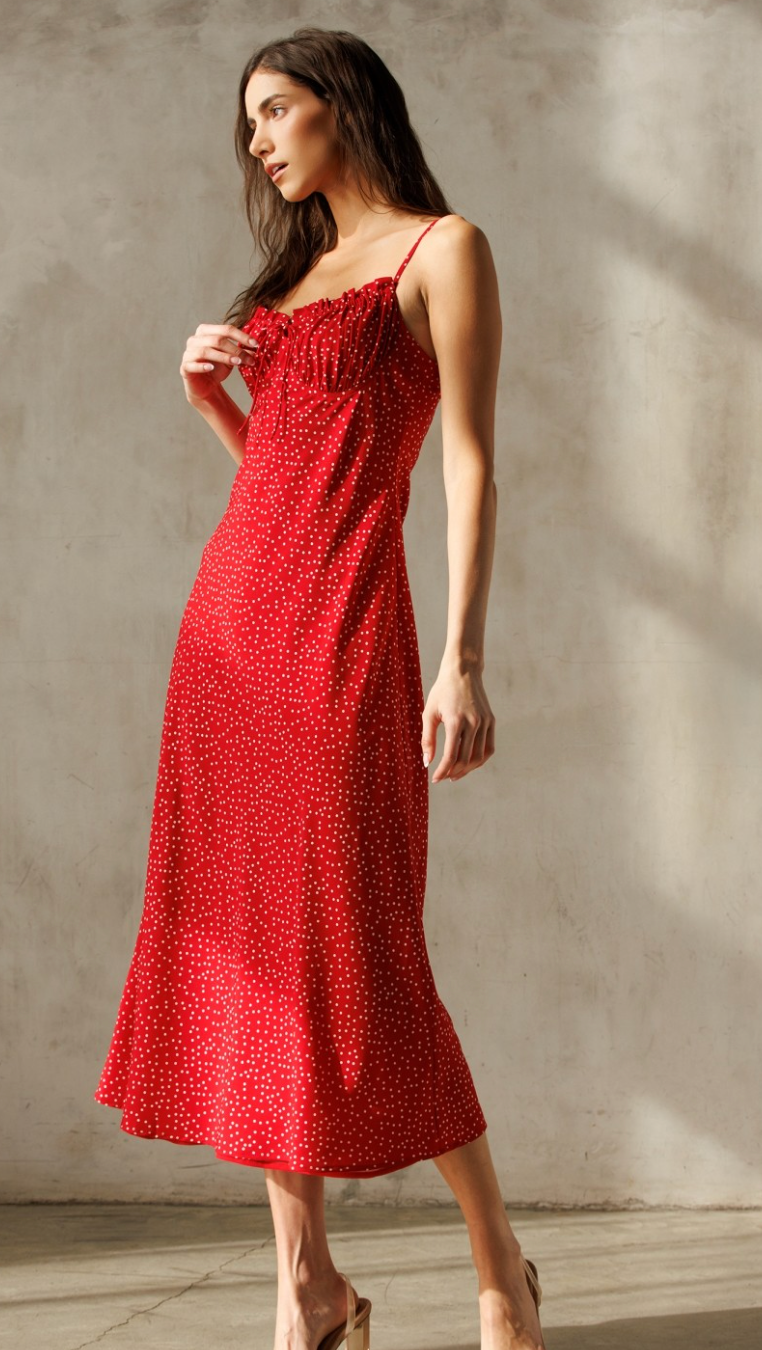 Red Polka Dot Midi Dress