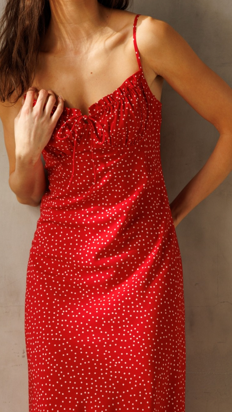 Red Polka Dot Midi Dress