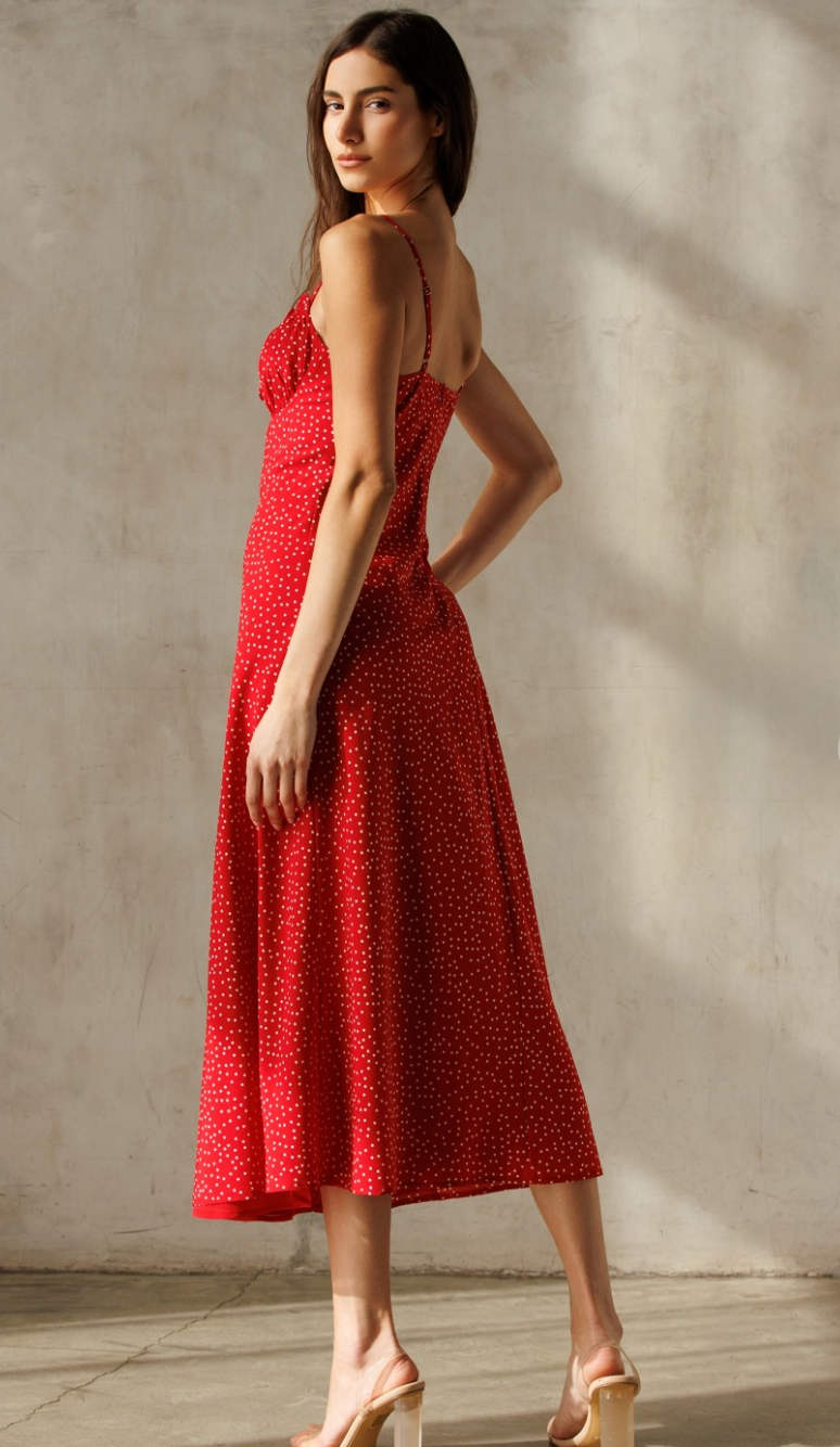 Red Polka Dot Midi Dress