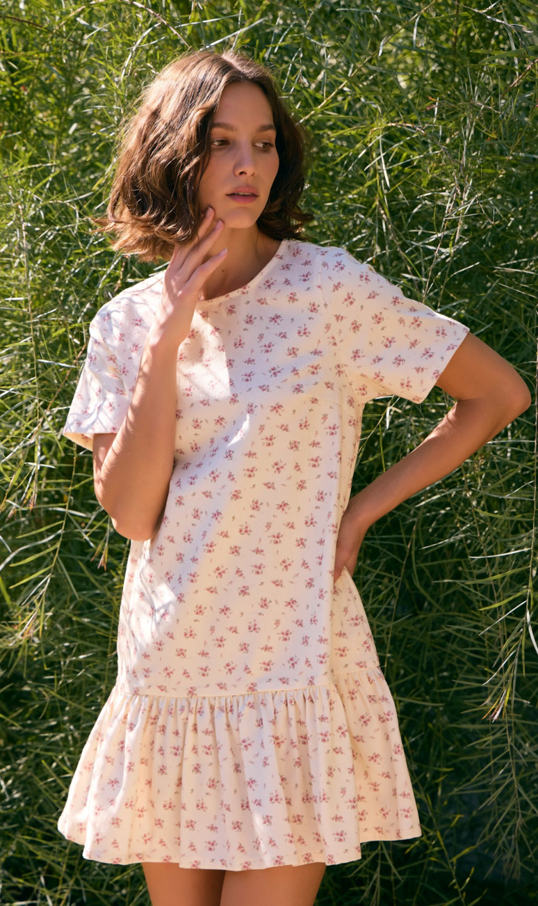 Dainty Floral Drop Hem Dress