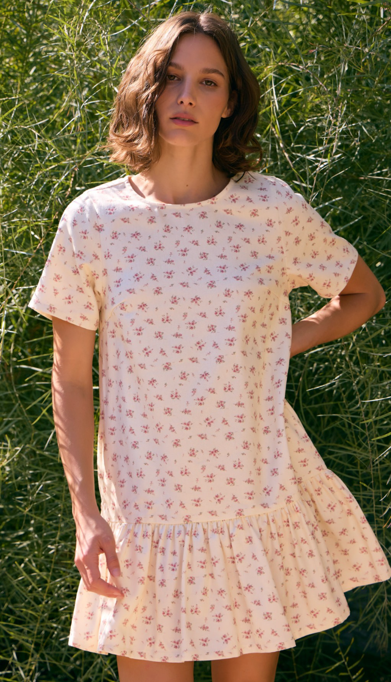 Dainty Floral Drop Hem Dress