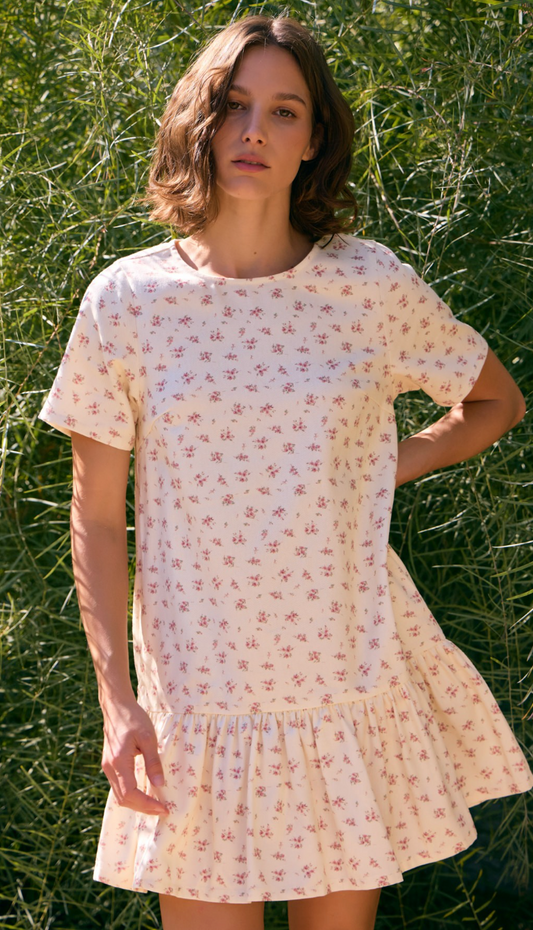 Dainty Floral Drop Hem Dress