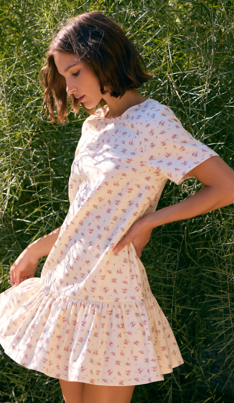 Dainty Floral Drop Hem Dress