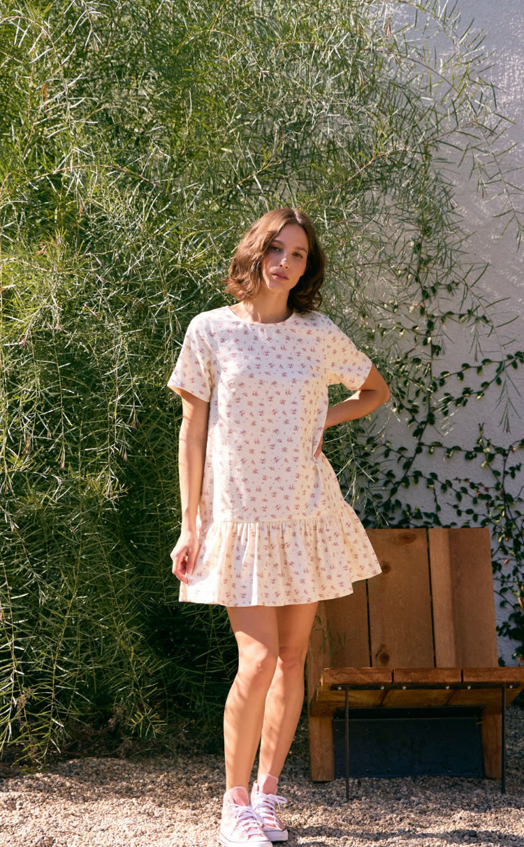 Dainty Floral Drop Hem Dress