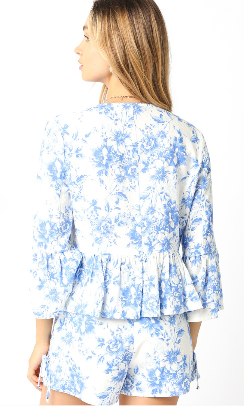 Alice Blue Floral Ties Blouse