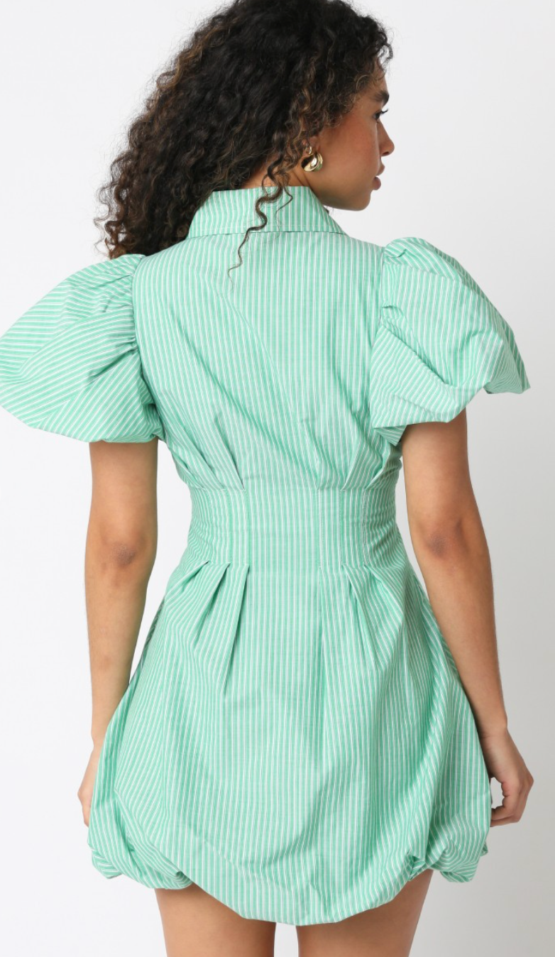 Stripe Bubble Hem Zipper Dress Green