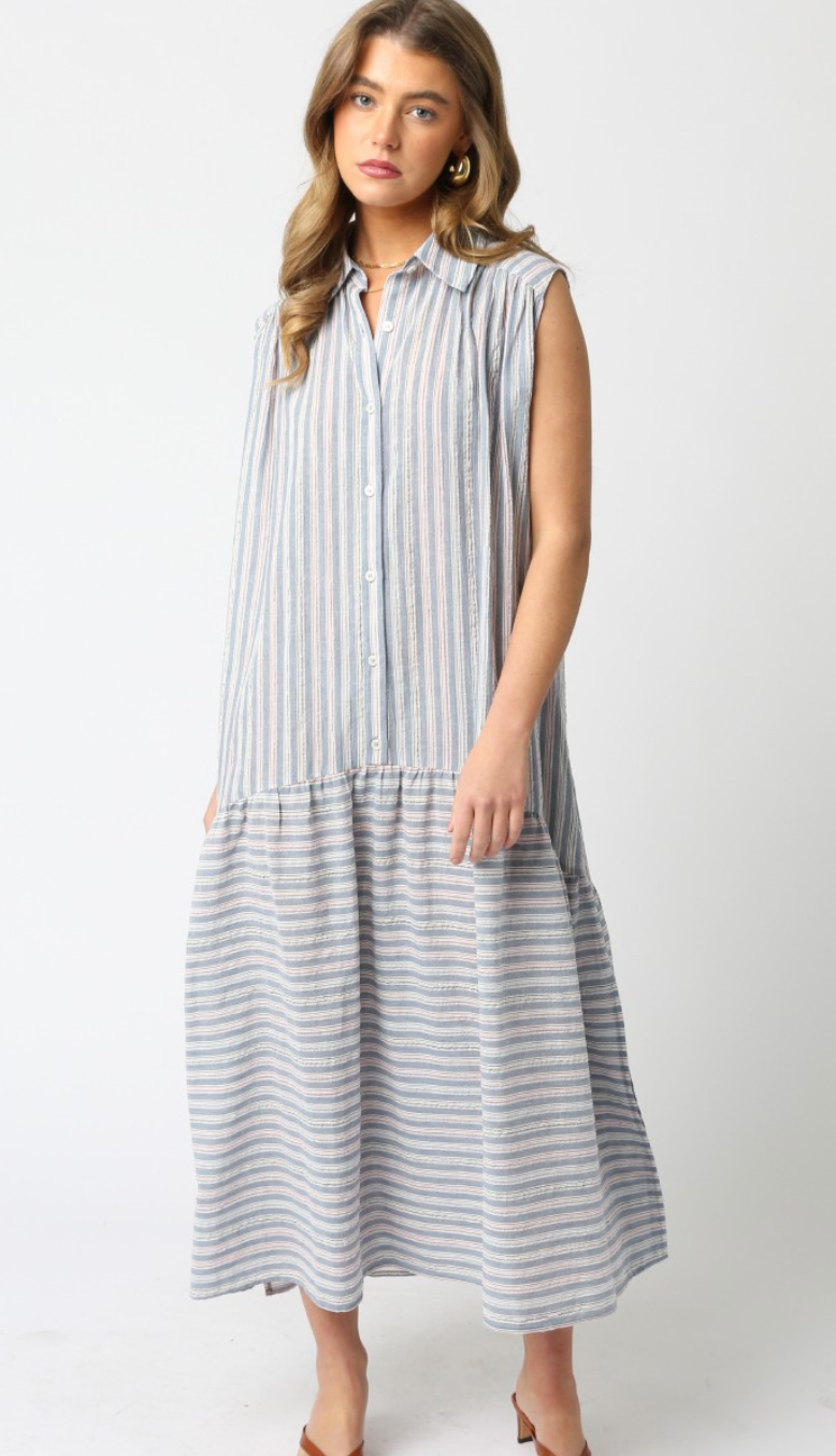 Azyel Collar Stripe Maxi Dress