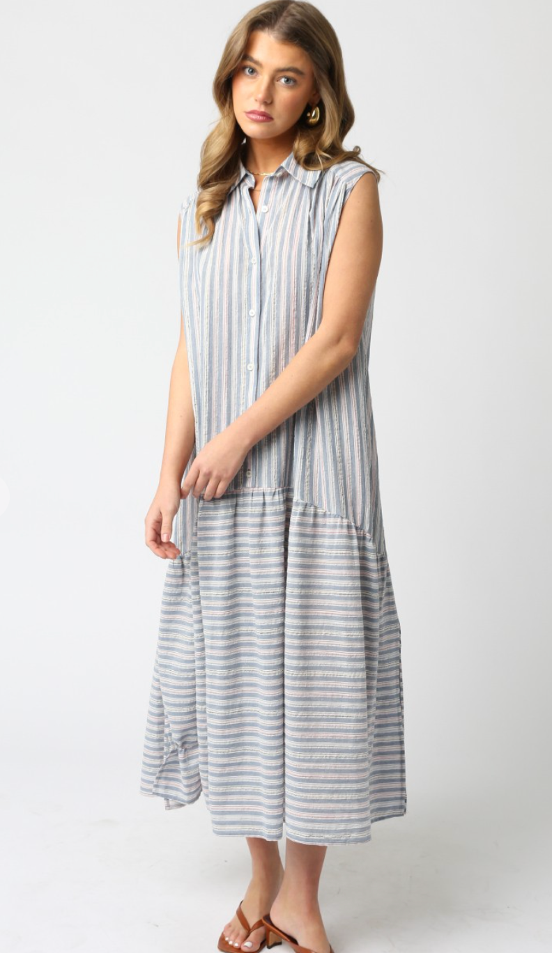 Azyel Collar Stripe Maxi Dress