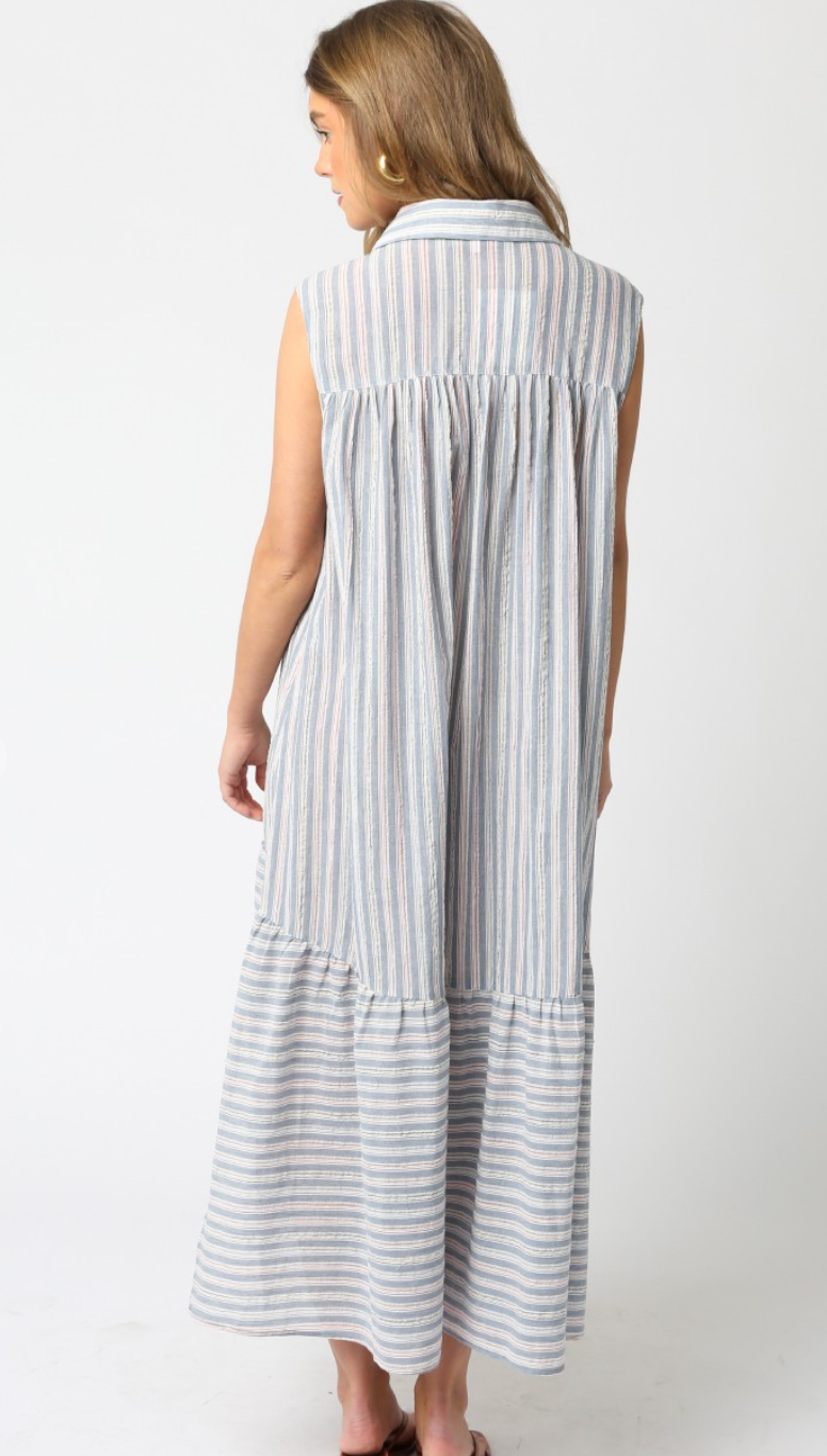 Azyel Collar Stripe Maxi Dress
