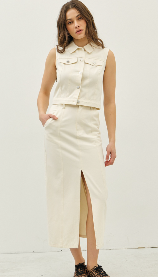 Loghan Denim Vest & Skirt Set of 2