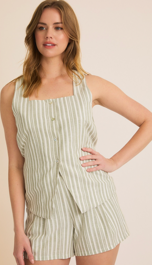 Sage Stripe Top & Shorts Set of 2