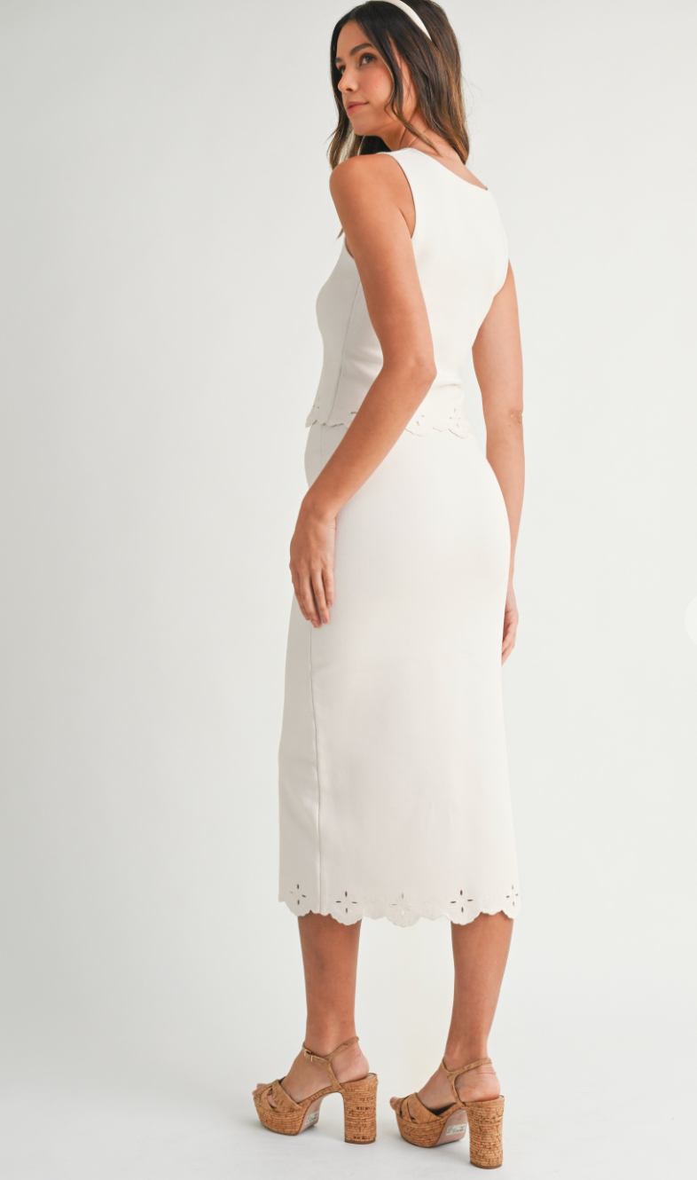 Knit Square Neck Top & Skirt Set of 2