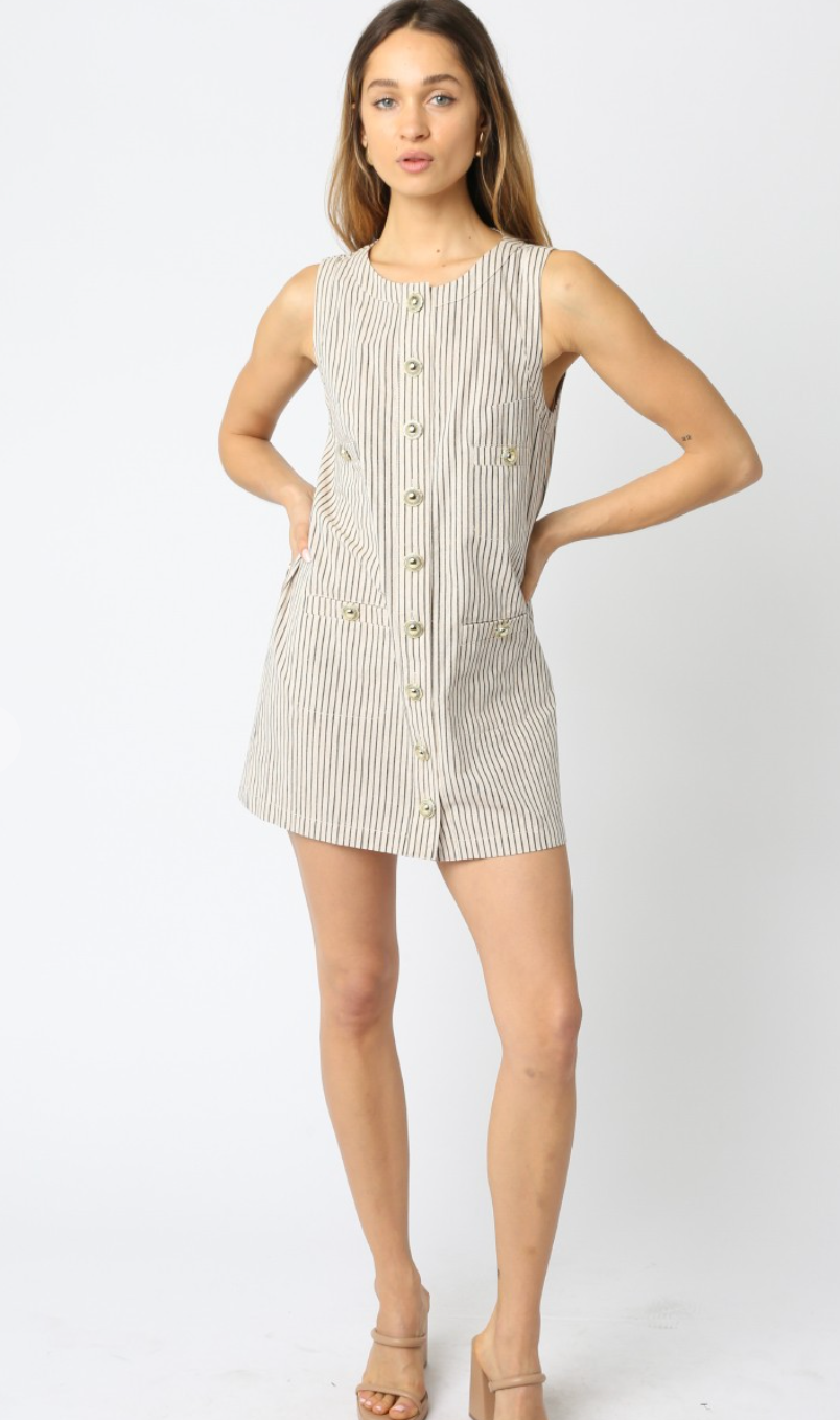 Buttons Linen Stripe Dress