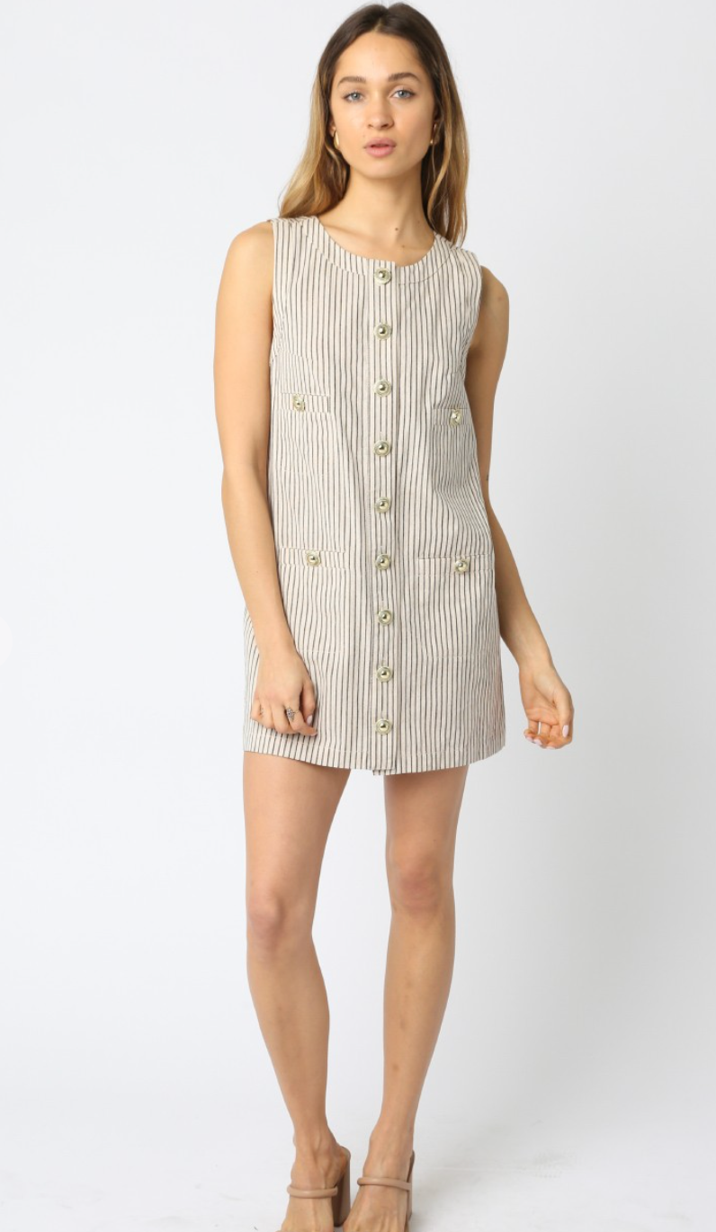 Buttons Linen Stripe Dress