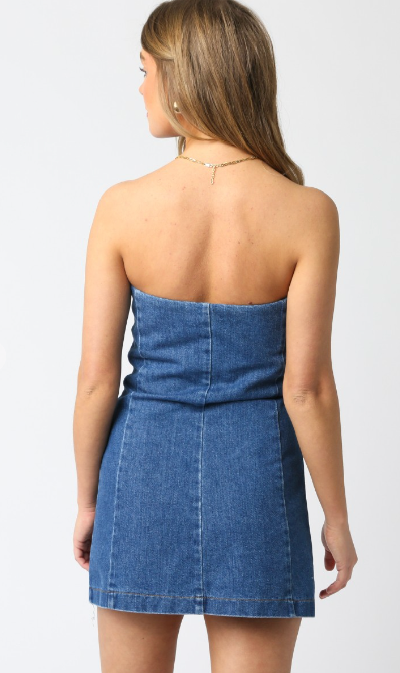Strapless Denim Buttons Dress