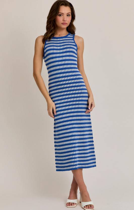 Blue/White Stripe Sweater Midi Dress