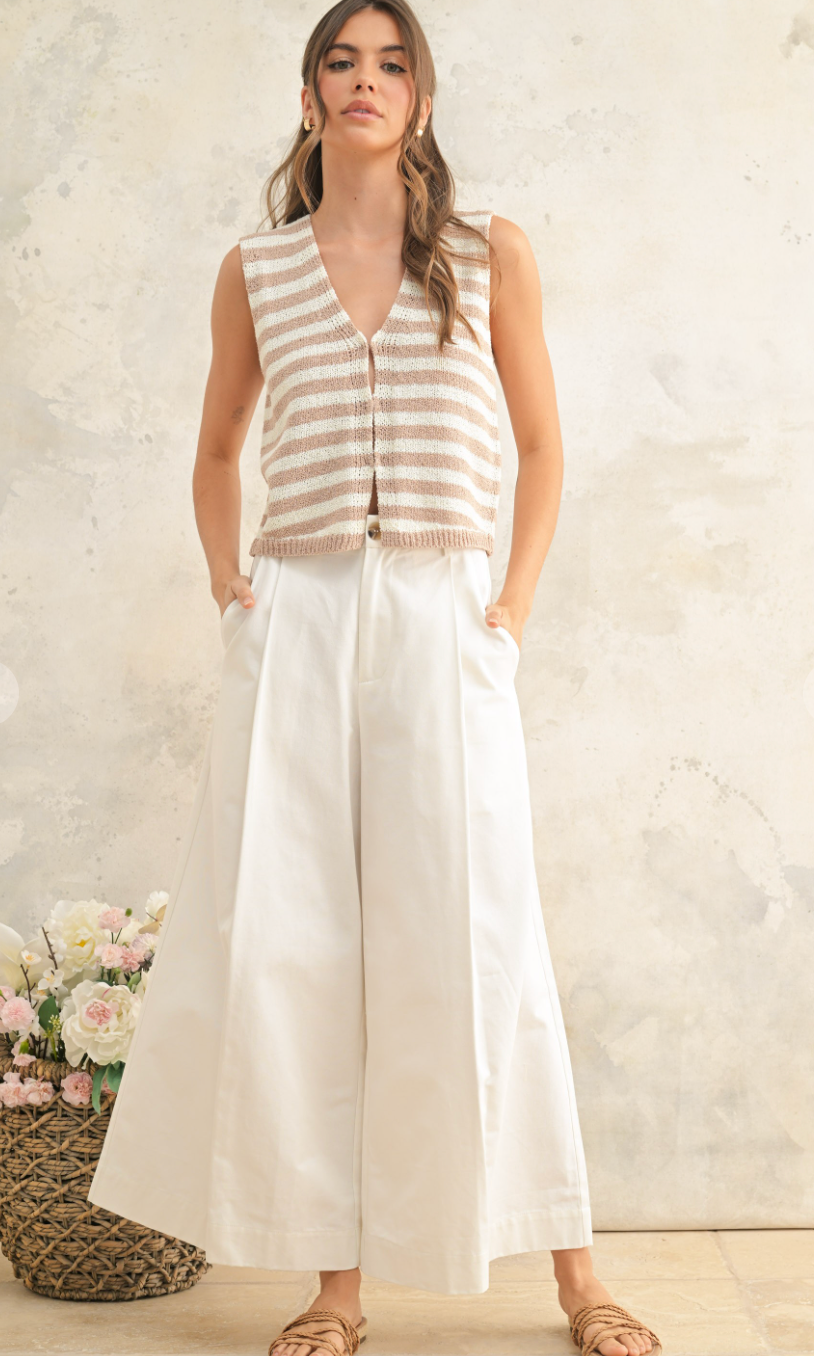 Stripe Hook & Eye Knit Top Tan