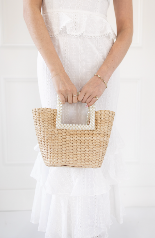 Sunday Straw Tote w/ Pearl Handle