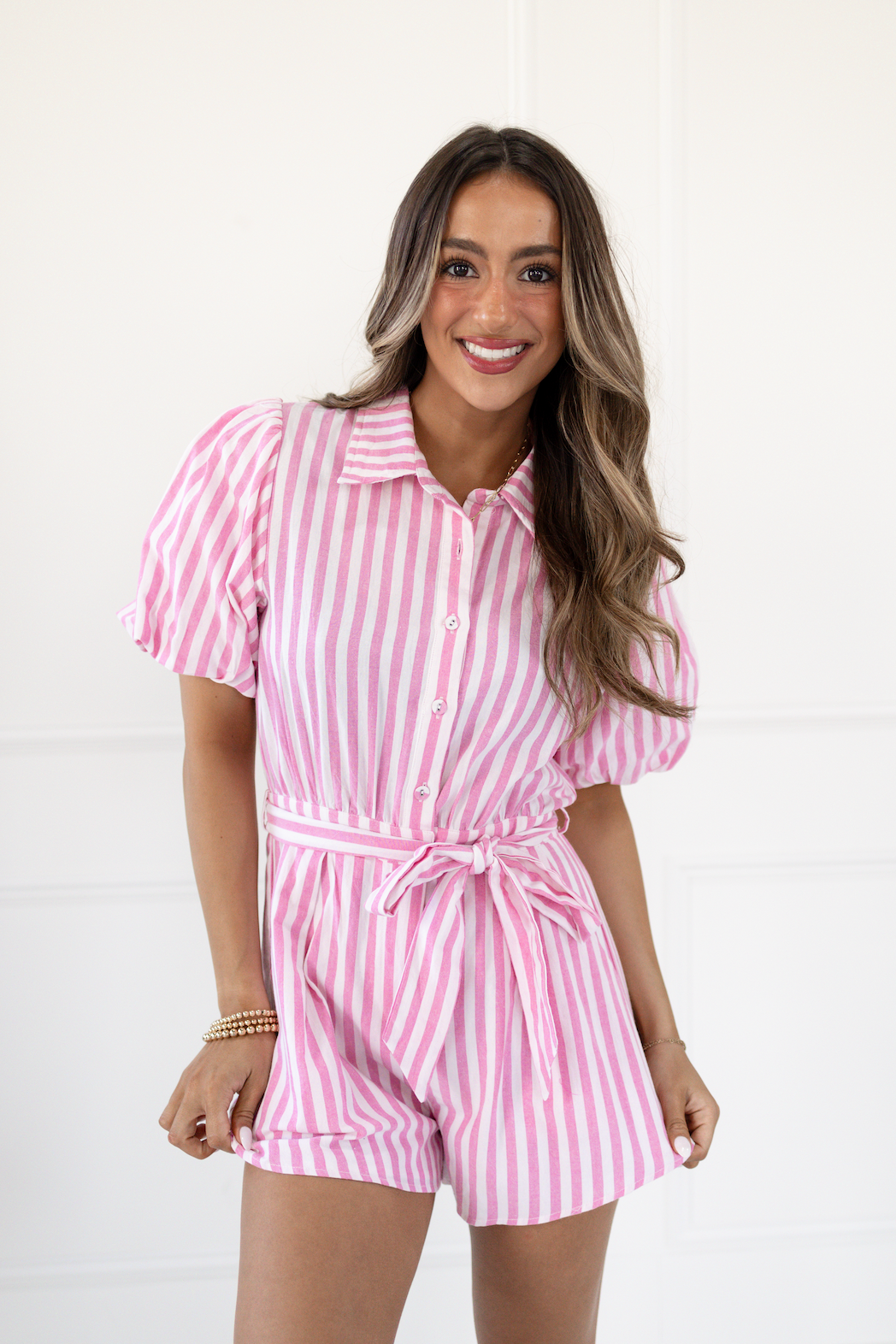 Striped Romper w/ Bubble Sleeves