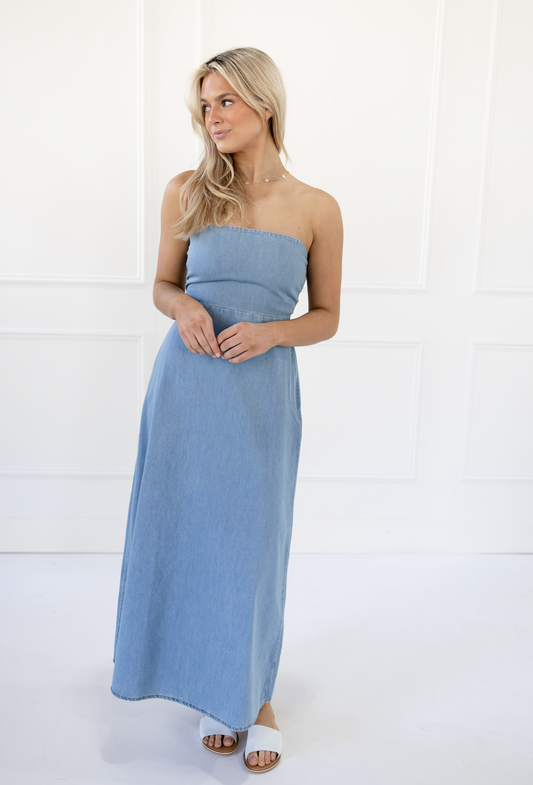 Denim Strapless Maxi Dress