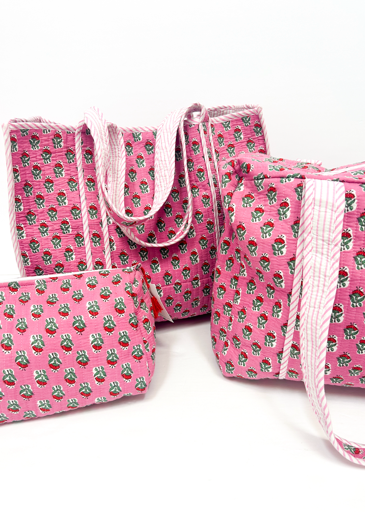Quilted Pink Floral Tote Bag