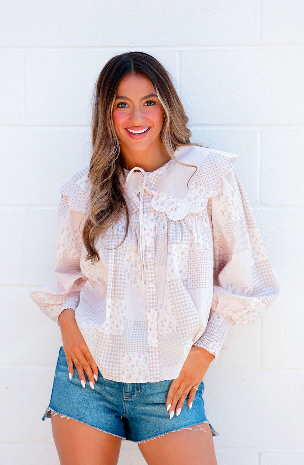 Elle Scallop Collar Tie Blouse