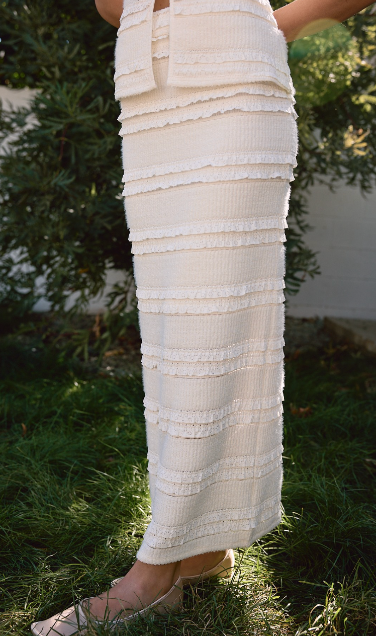 Lace Ruffle Midi Skirt