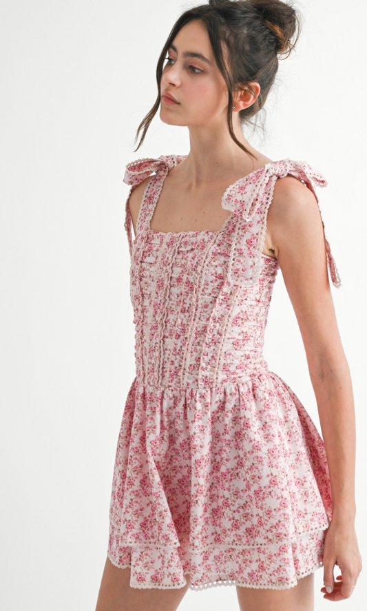 Smocked Lace Corset Floral Dress