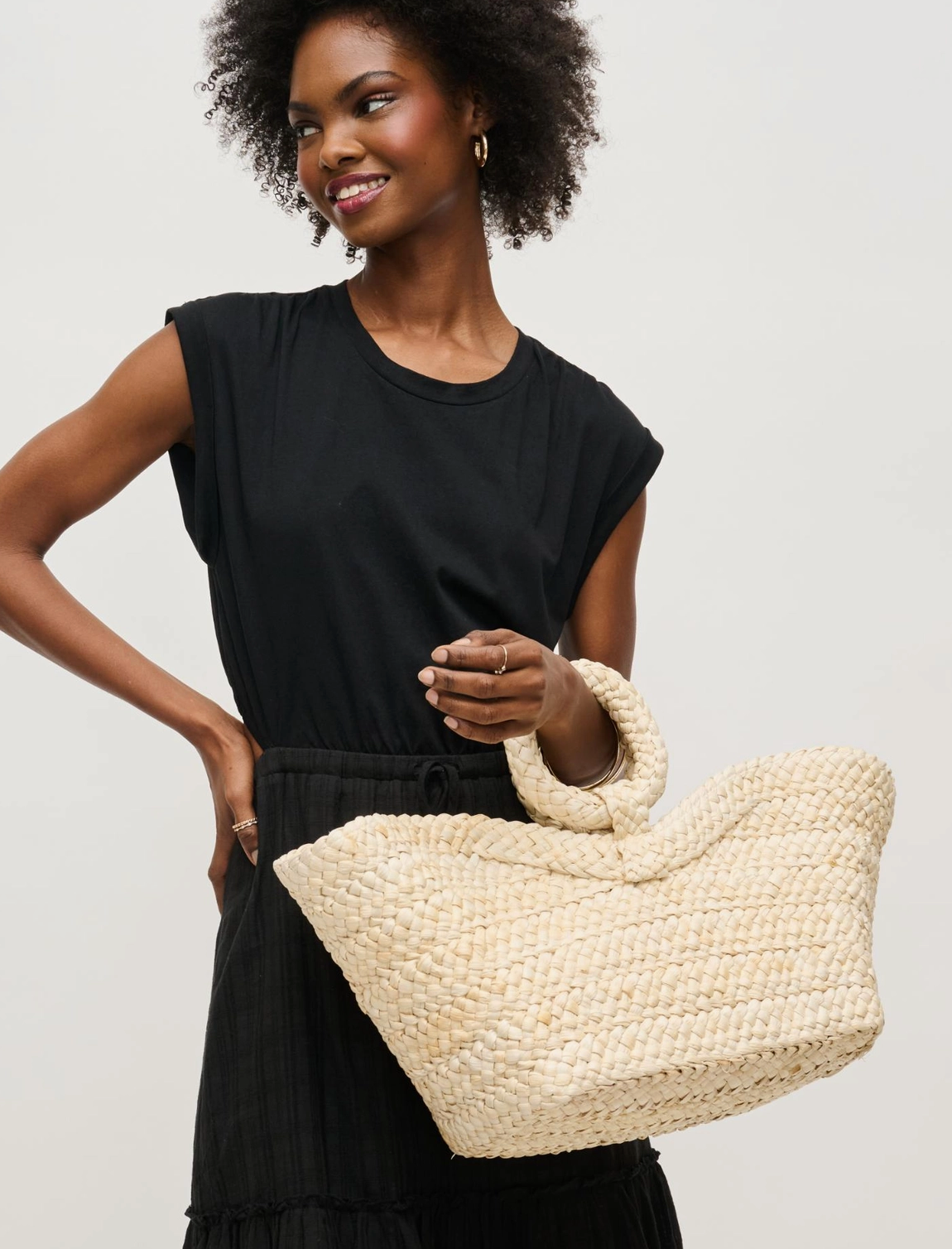 Edith Ring Handle Rattan Purse