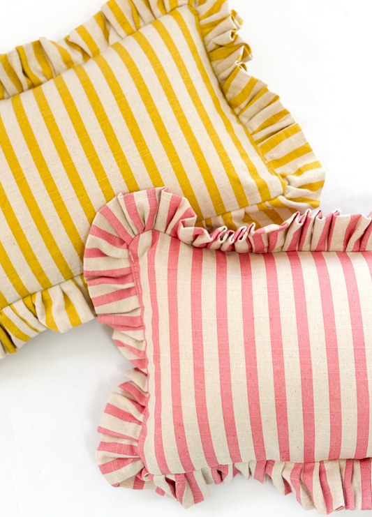 Yellow Stripe Ruffle Pillow