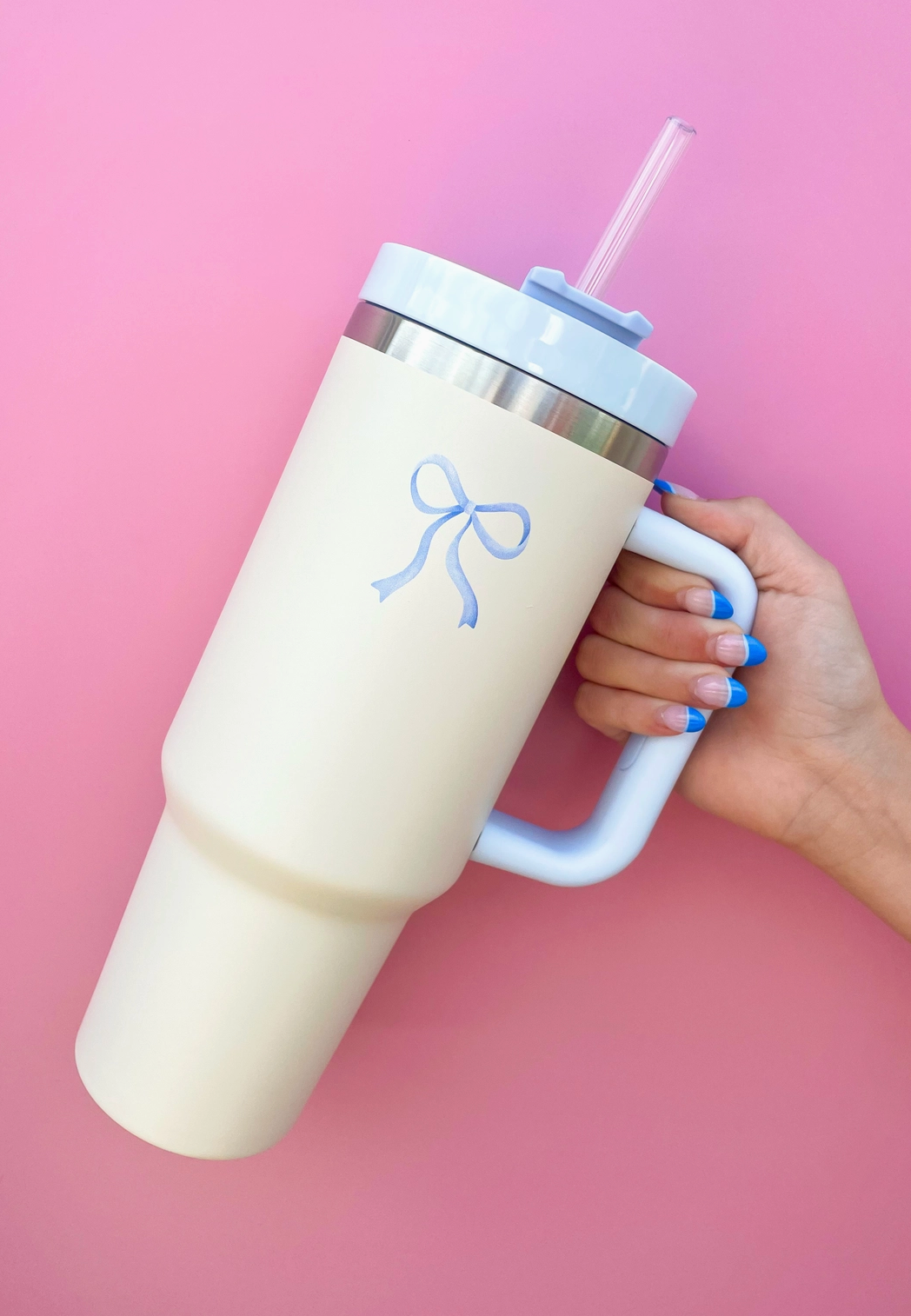 Cream & Blue Bow Tumbler
