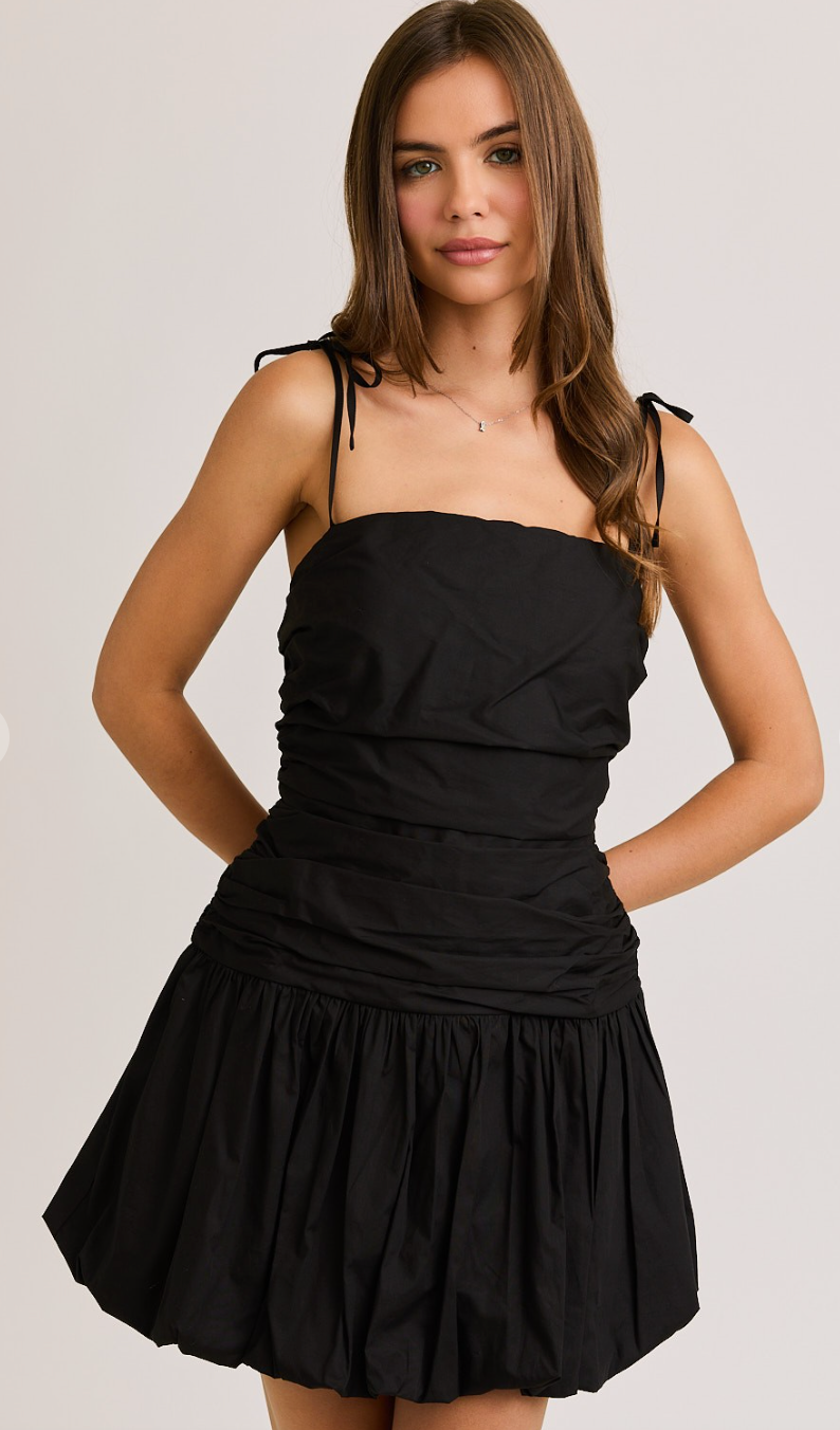 Tied Shoulder Bubble Dress Black
