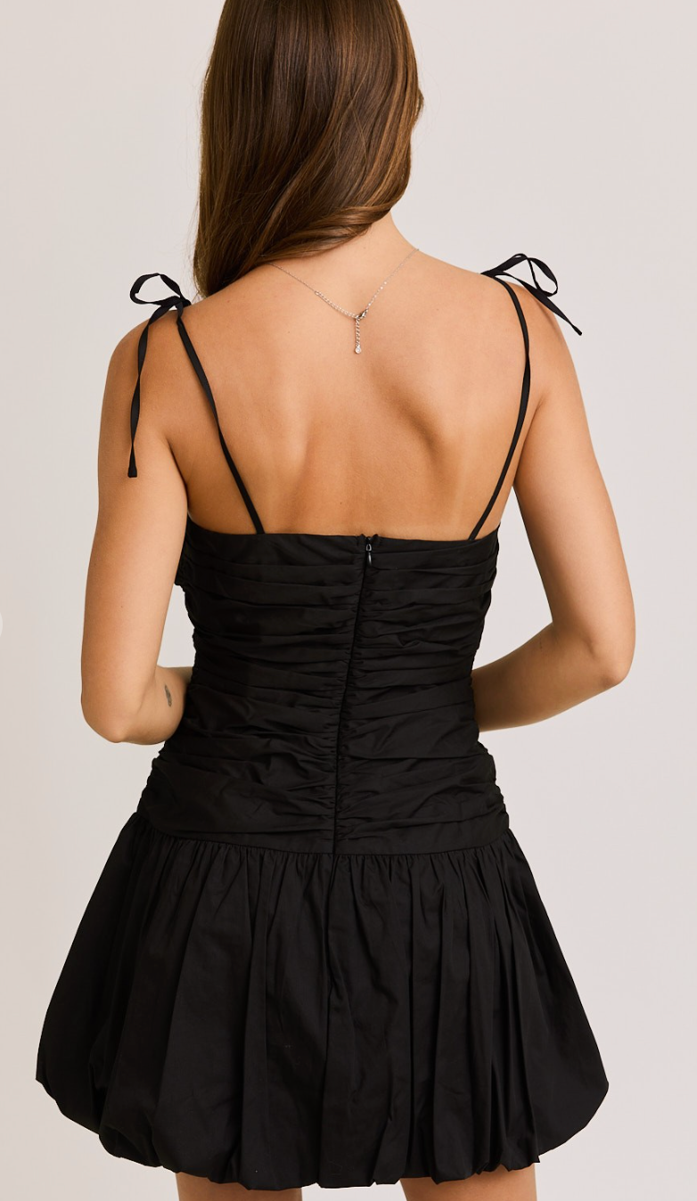 Tied Shoulder Bubble Dress Black