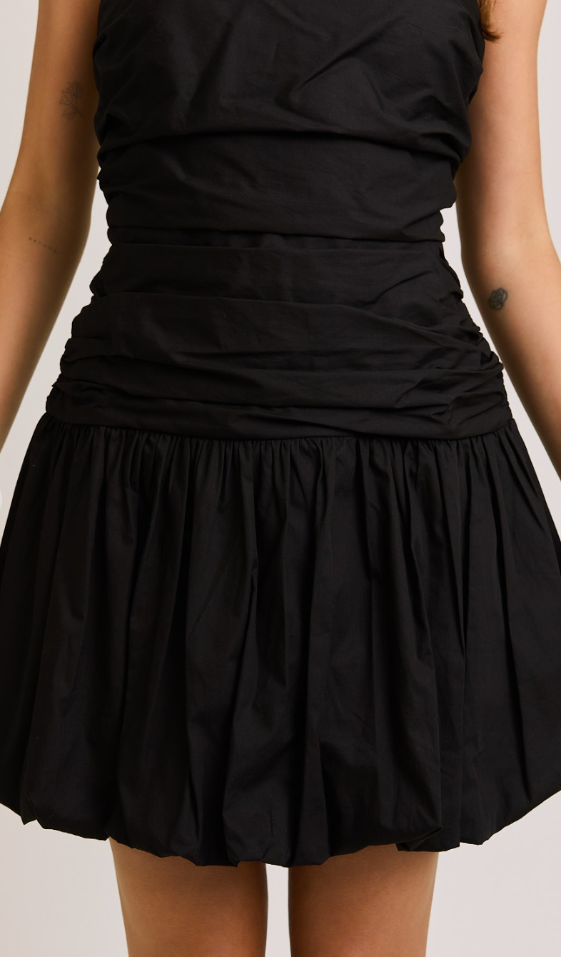 Tied Shoulder Bubble Dress Black