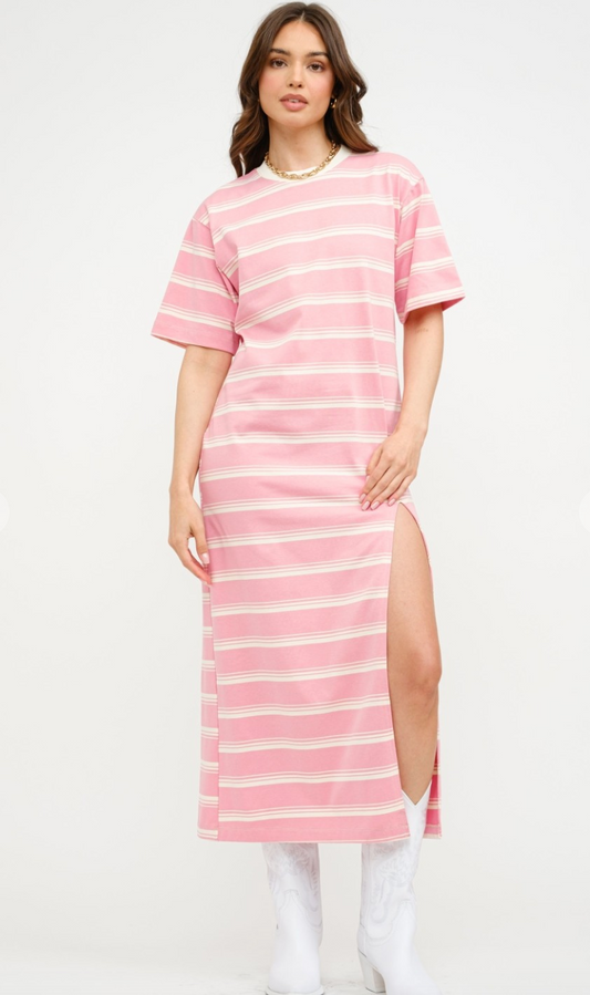 Avielle Pink Stripe T-shirt Dress