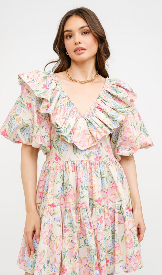 Dana Painted Floral Babydoll Dress
