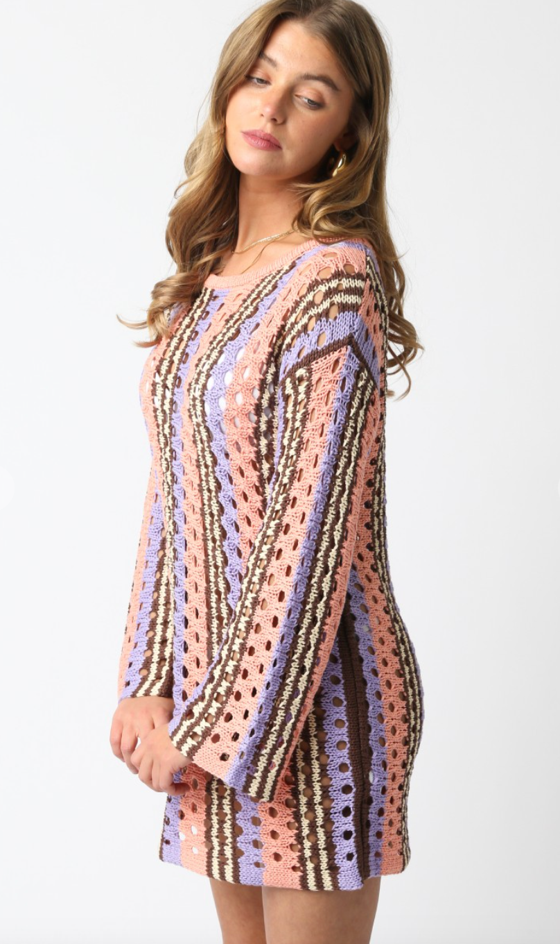 Coral, Purple, Brown Crochet Dress