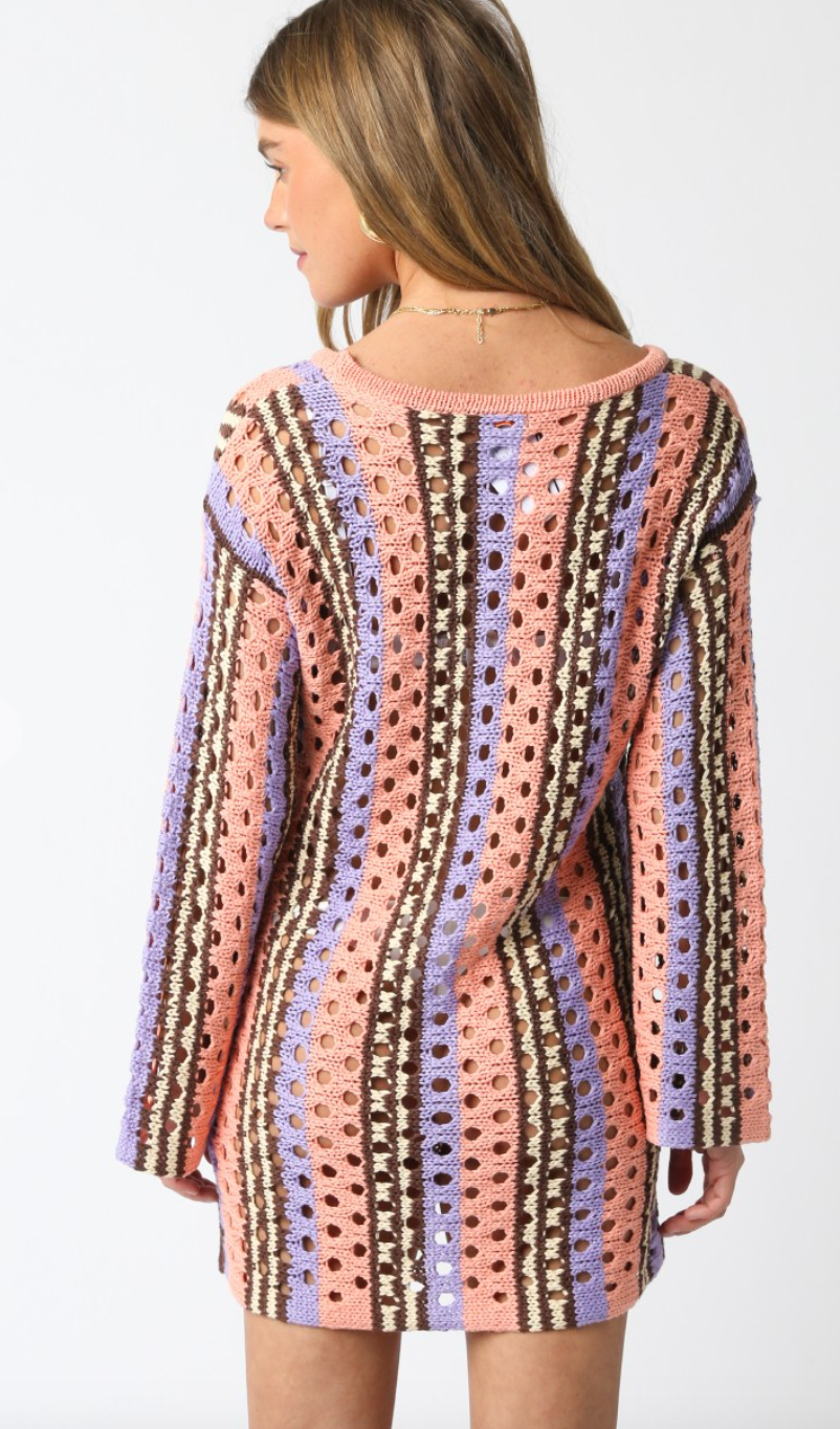 Coral, Purple, Brown Crochet Dress