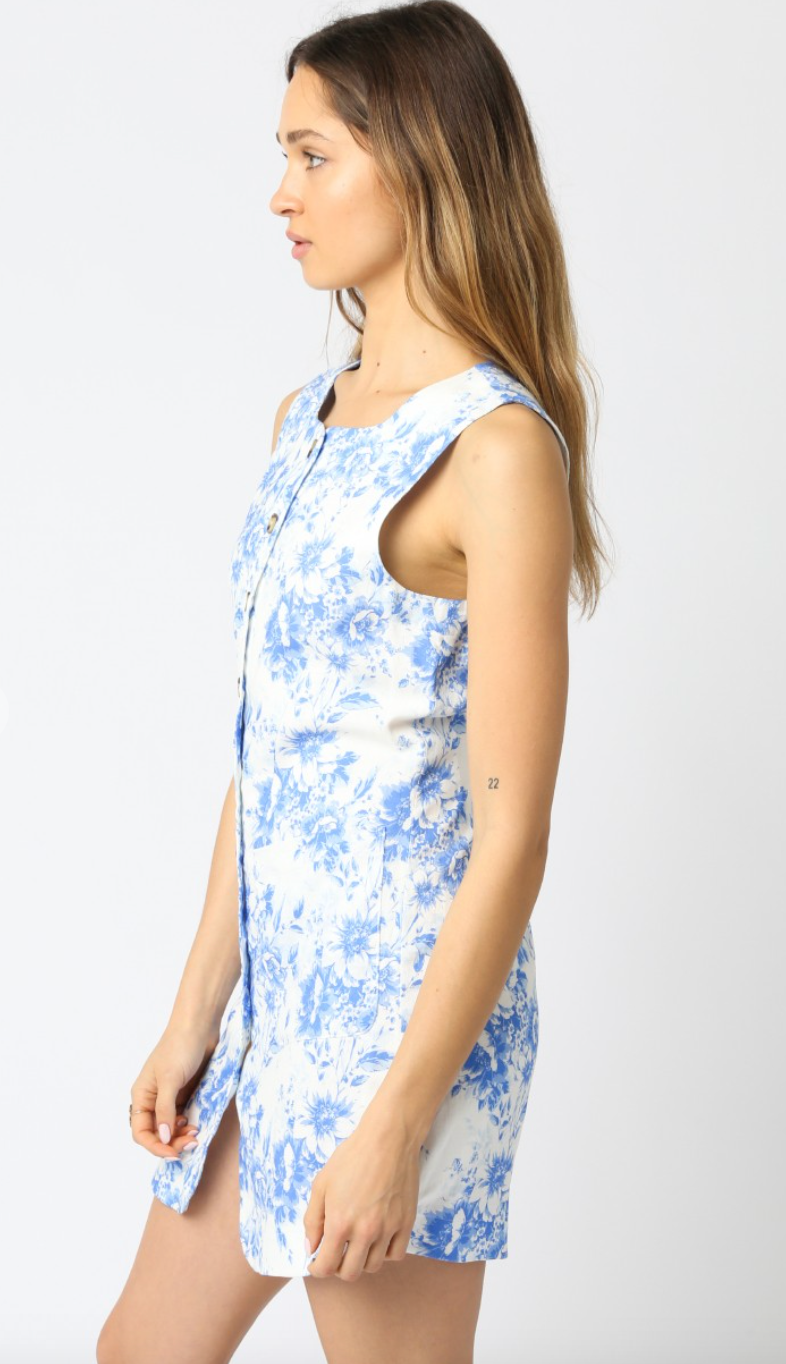 Alice Blue Floral Buttons Dress