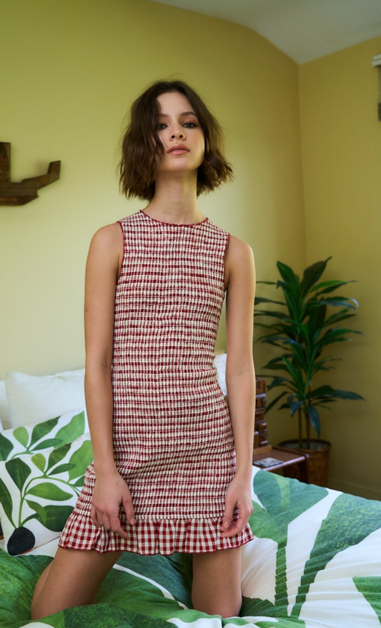 Red Checker Smock Dress