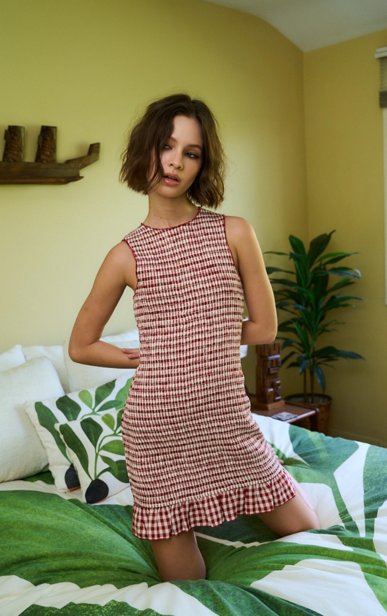 Red Checker Smock Dress