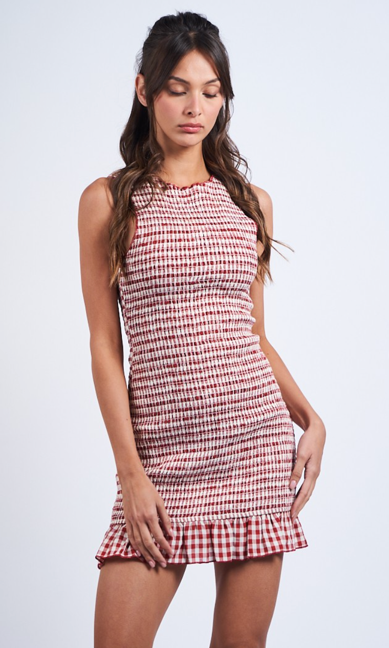 Red Checker Smock Dress