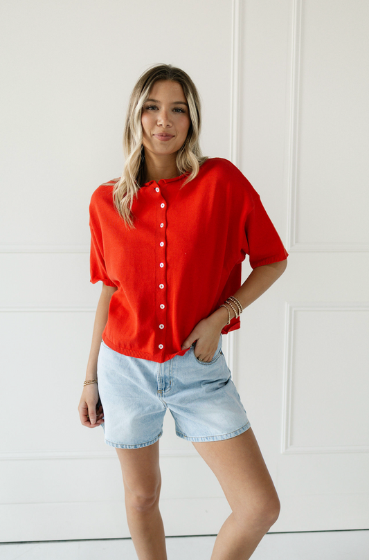 Elle Short Sleeve Sweater Red
