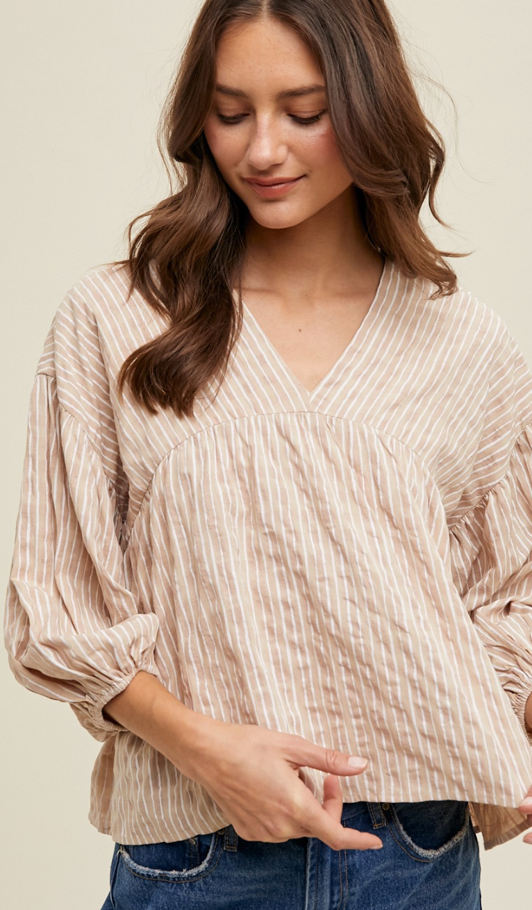 Striped Balloon Sleeve Top