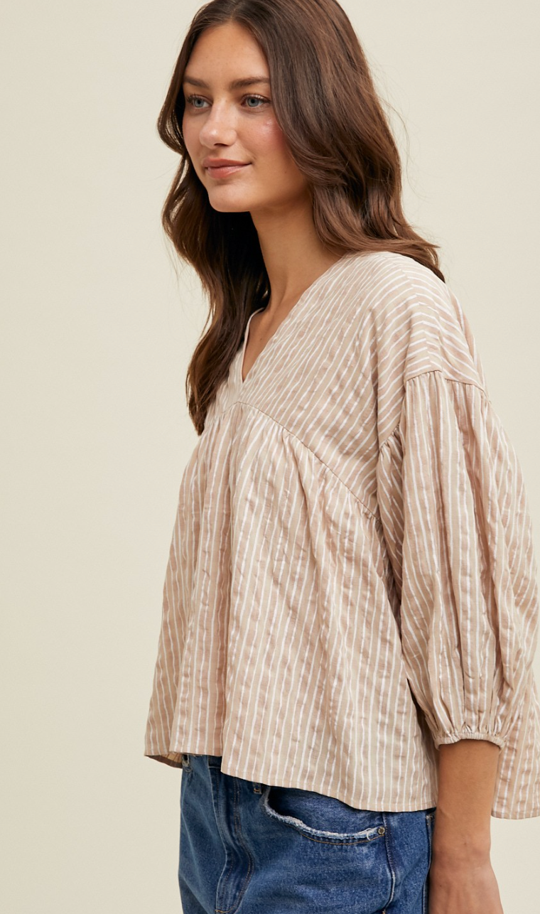 Striped Balloon Sleeve Top