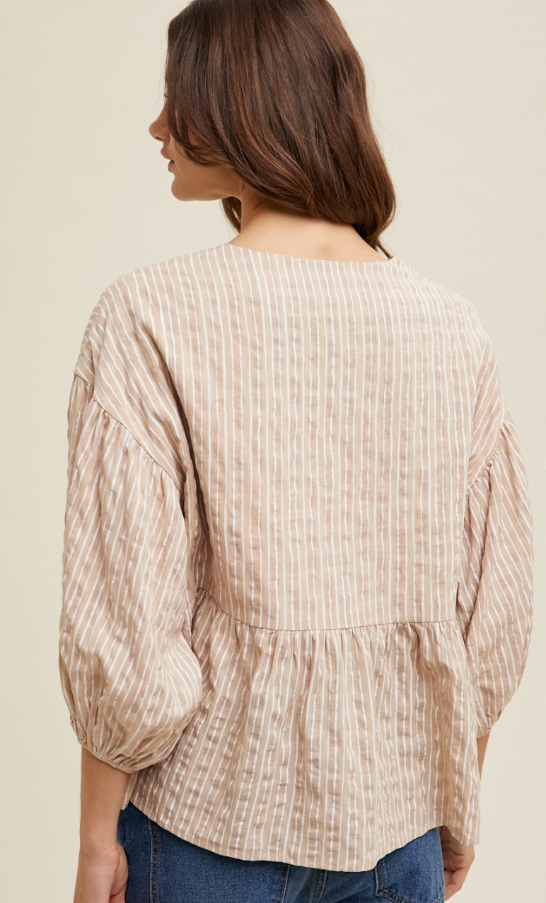 Striped Balloon Sleeve Top